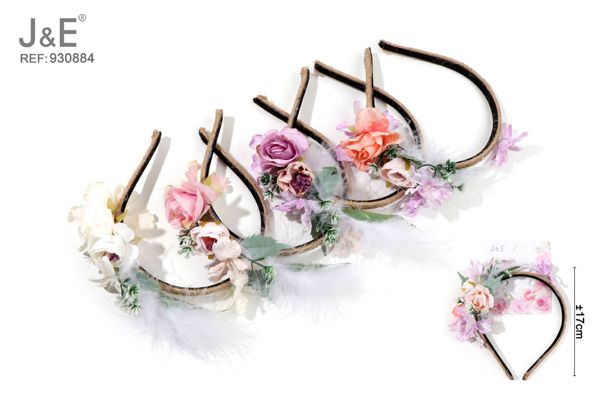 Diadema de flores con plumas colores