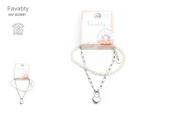 Doble pulseras de perlas y acero