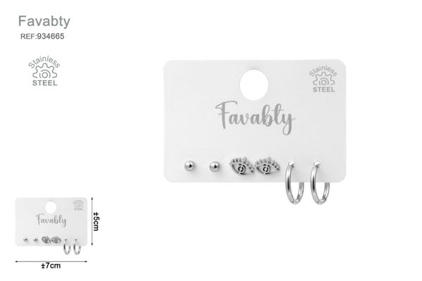 Set de pendientes aceros plata 3 pares
