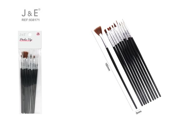 10pcs negro pinceles para arte de unas