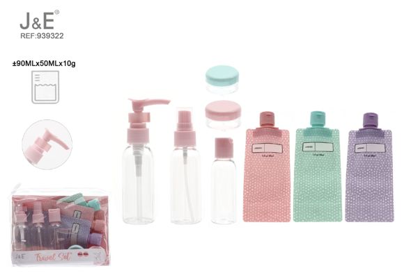 8pcs botellas y bolsas de viaje