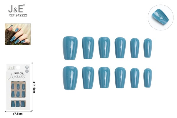 Unas postizas de color azul con adhesivo 12pcs