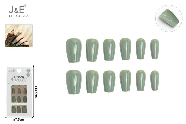 Unas postizas de color verde gris con adhesivo trasero 12pcs