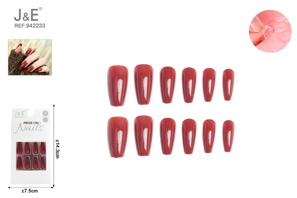 Unas postizas de color rojo con adhesivo 12pcs