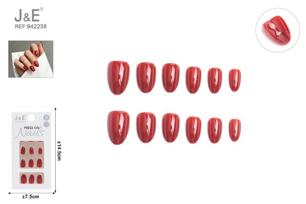 Unas postizas cortas rojo con adhesivo 12pcs
