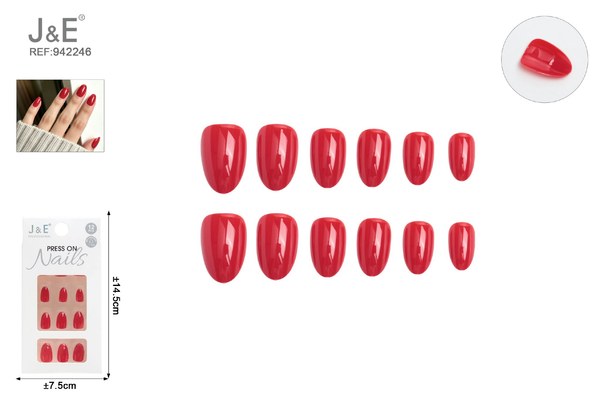 Unas postizas cortas rojo con adhesivo 12pcs