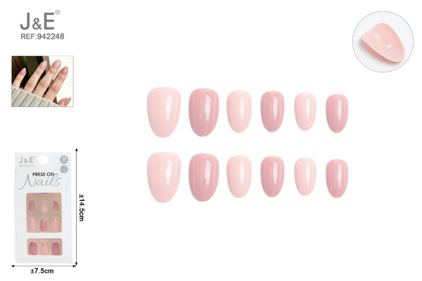 Unas postizas cortas rosa melocoton con adhesivo 12pcs
