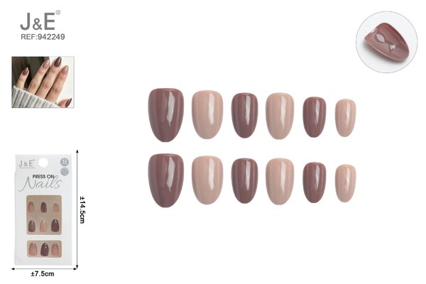 Unas postizas cortas marron con adhesivo 12pcs
