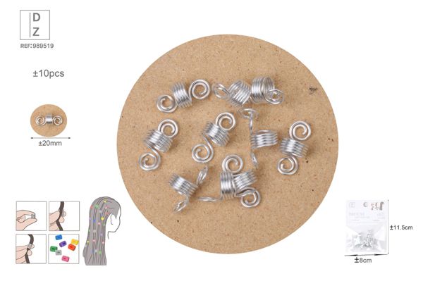 Anillos para trenzas pelo plata ±10pcs*20mm
