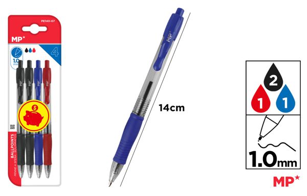 Bolígrafos punta 1.0 mm 4 uds..