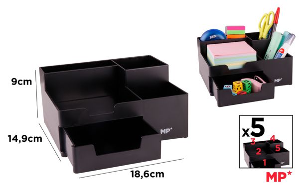 Organizador de escritorio negro.