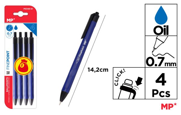 Bolígrafo tinta aceite 0.7 mm azul.