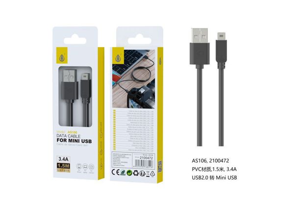 23102062 AS106 Cable de dato MINI USB 5P, 1,5M