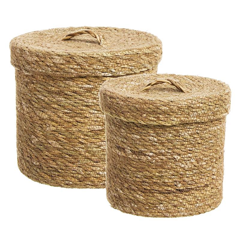 Juego de 2 cestas con tapa redondas alga trenzada (2/4 - 8)