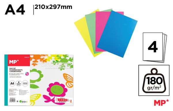 Cartulina fluorescente a4 4 uds..