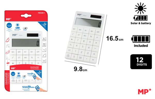 Calculadora solar y pilas blanco.