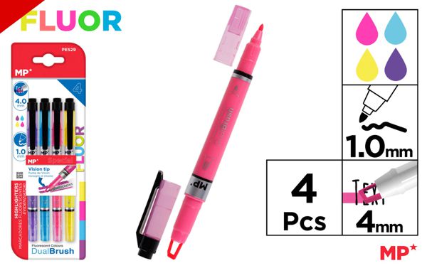 Marcador fluorescente doble punta 4 uds.