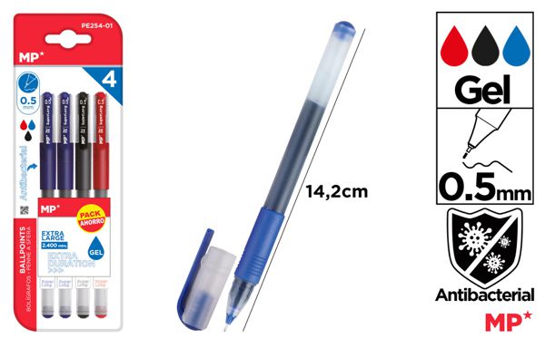 Bolígrafo tinta gel punta 0.5 mm 4 uds..