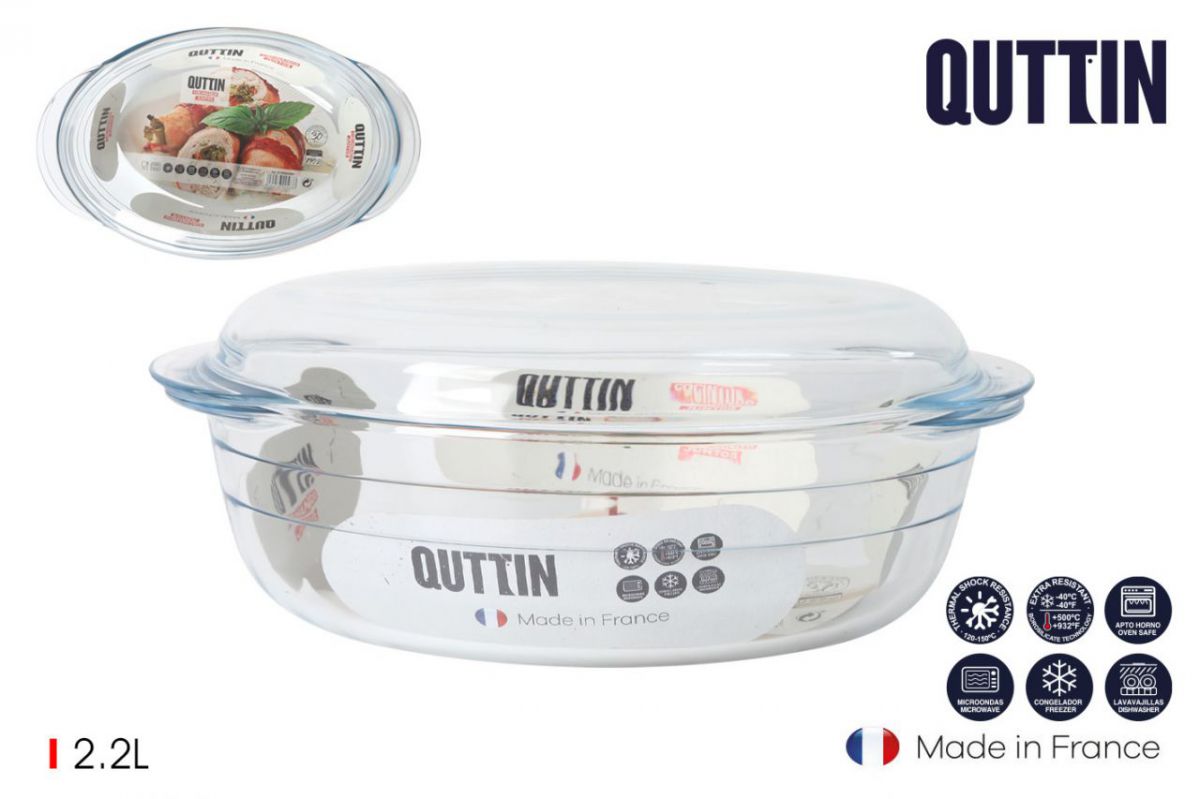 (r26) cacerola vidrio oval c/tapa 3l+1l "qutti