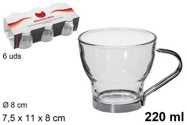 Taza cristal cafe con leche asa 220ml