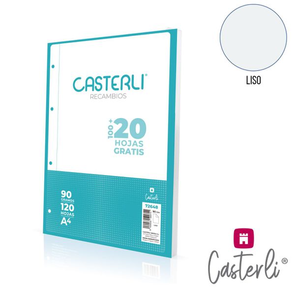 [72648] Recambio Casterli 100+20 Hojas 4 Taladro 90G (LISO)