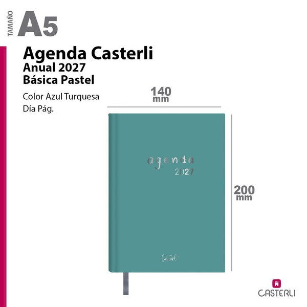 [2784090 tu] agenda casterli anual a5 2027 dia pagina basica pastel