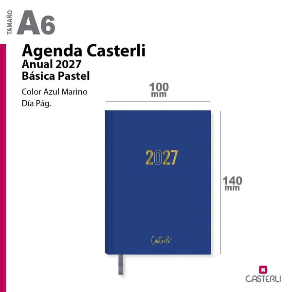 [2784140az] agenda casterli anual a6 2027 dia pagina basica pastel