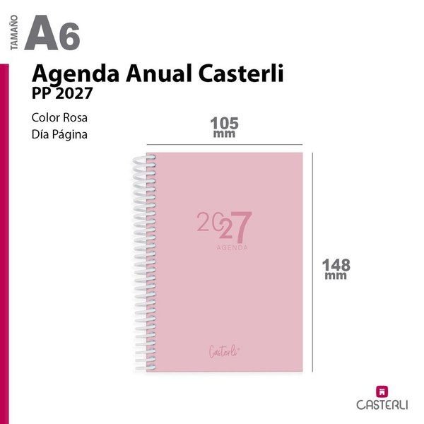 [2784200RS] Agenda Casterli Anual 2027 PP A6(105*148mm) D.Pagina Horizontal 336 Pag (ROSA)