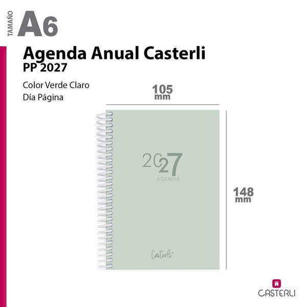 [2784200ve] agenda casterli anual 2027 pp a6(105"148mm) d.pagina horizontal 336 pag (verde)