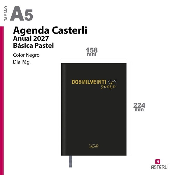 [2784160NE] Agenda Casterli Anual 2027 22,5*19Cm Dia pagina Basica