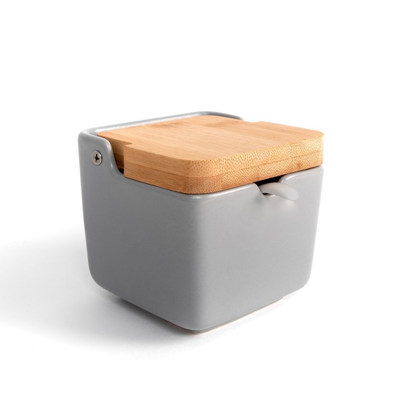 Azucarero tapa bambu con cuchara gris (6/12 - 24)