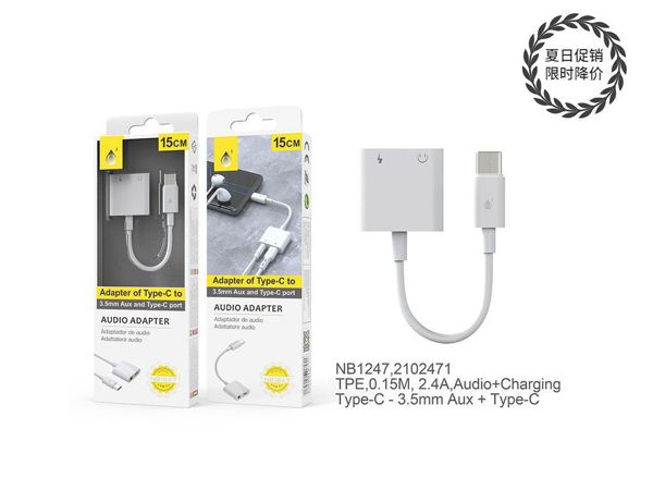 BL NB1247 Cable Adaptador 2 En 1 TYPE C a Carga TYPE C +Audio 3,5mm...