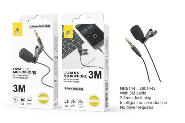 NE NR9144 Mini Microfono 3,5mm Audio JACK Con Clip de Solapa, Ampli...