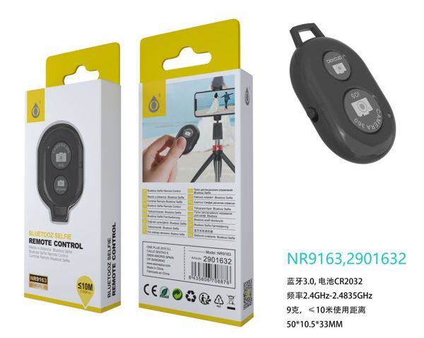 NE NR9163 Control Remoto Bluetooth de Cámara para Moviles y Tablets,?mando a Distancia para Selfie, Compatible Con Android Y IOS, Negro