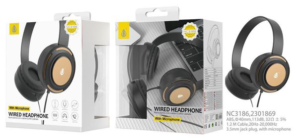 NC3186 OR Auriculares Casco Travi con Cable y Microfono, 3.5mm Jack Plug, Diseno Ajustable, Diametro 44mm, 1.2M, Oro