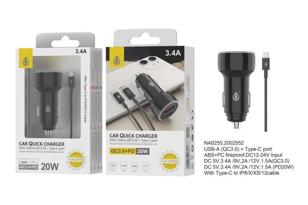 NA0255 NE Cargador Rapido de Coche Bledsoe con Cable PD de Type C a IP,...