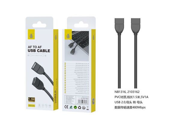 NB1316 NE Cable de extension USB2.0 FM A FM , 1.5M,Negro