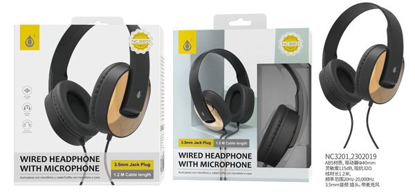 NC3201 OR Auriculares Casco de cable con Microfono , 3.5mm Jack Plug , 1.2M ，Oro