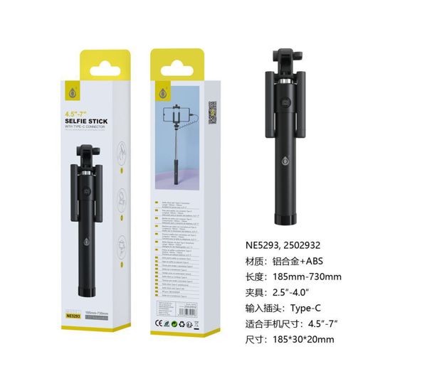 NE5293 NE Palo Selfie con Cable Type- C, flexible 120°, Brazo18.5-73CM, Para..