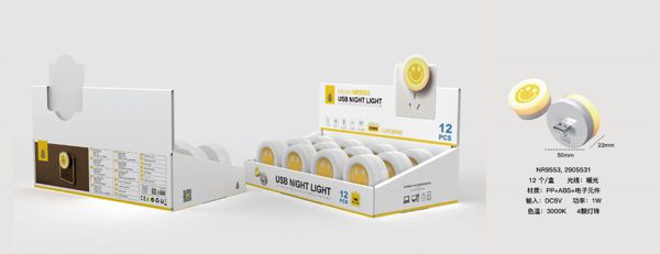 N R9553 BL Luz USB Nocturna ,3000K/1W/4 Perla Led, Blanco Se ven...