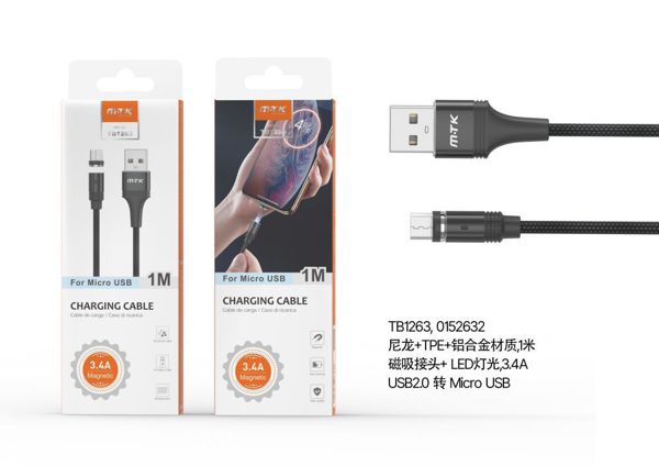 TB1263 NE Cable de Carga Magnetica Shark para MicroUSB, 1M 2.4A, Negro