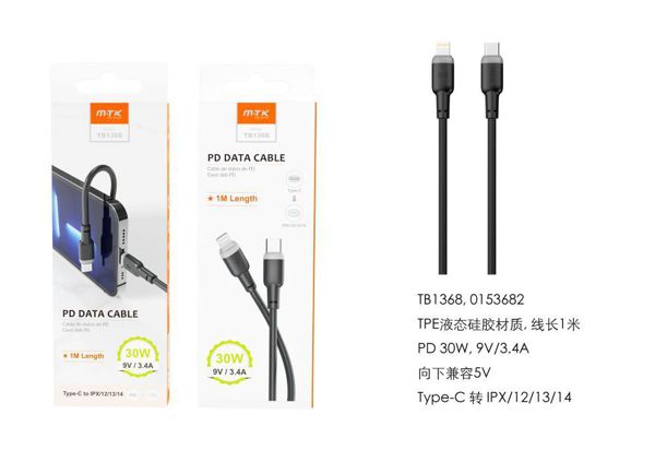 TB1368 NE Cable de datos TPE para Type-C a Lightning , Carga Rapida PD,...