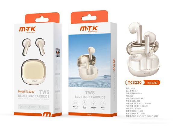 TC3230 OR Luxury Auriculares TWS Bluetooth 5.3, Bateria (30mAh*2）Con Estuche Recargable 260mAh, Oro