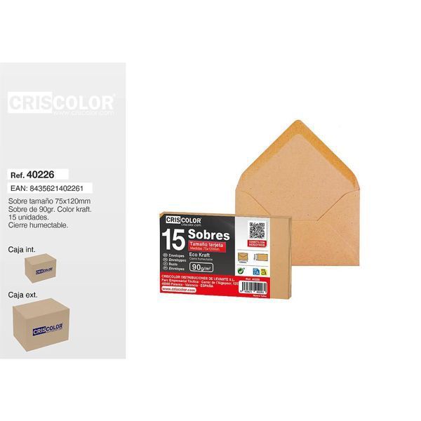 [40226] sobre tarjeta 75x120mm kraft 15uds