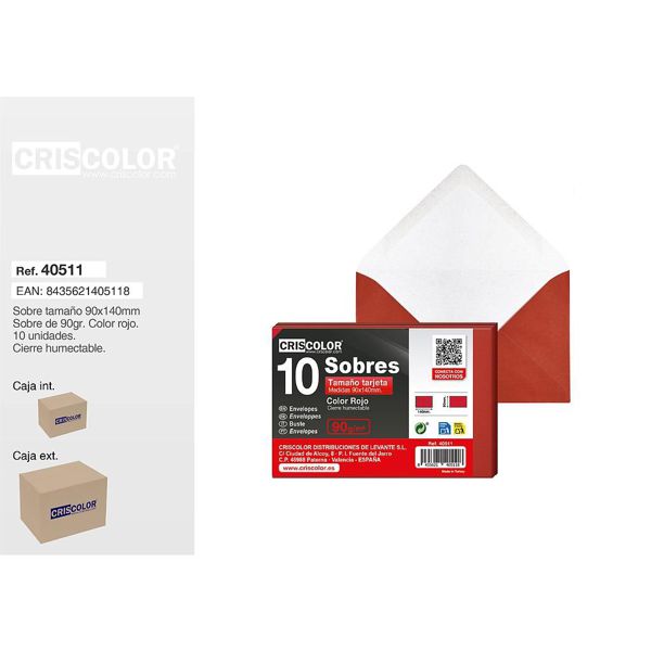 [40511] sobre tarjeta 90x140mm rojo 10u0s.