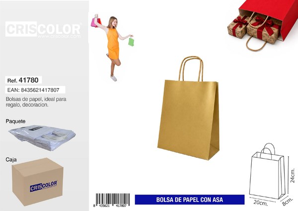 [41780] bolsa papel con asa 20+8x24 oro