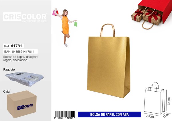 [41781] bolsa papel con asa 24+11x34 oro