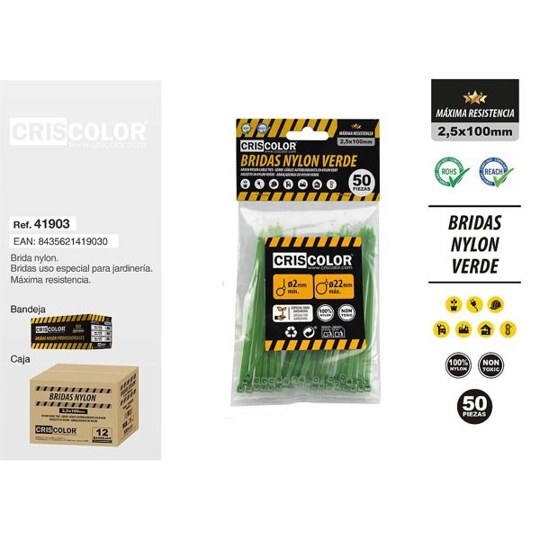 [41903] bridas nylon verde 2.5x100mm 50pcs