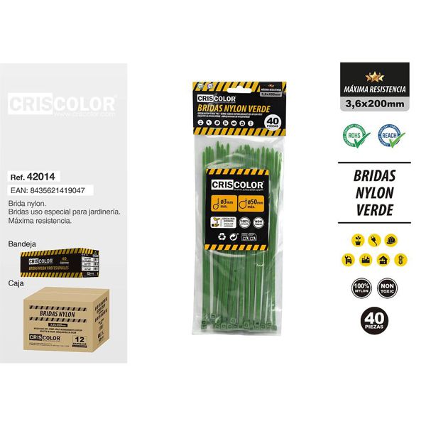 [41904] bridas nylon verde 3.6x200mm 40pcs