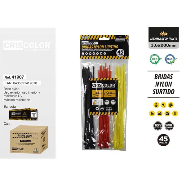 [41907] bridas nylon surtido 3.6x200mm 45pcs